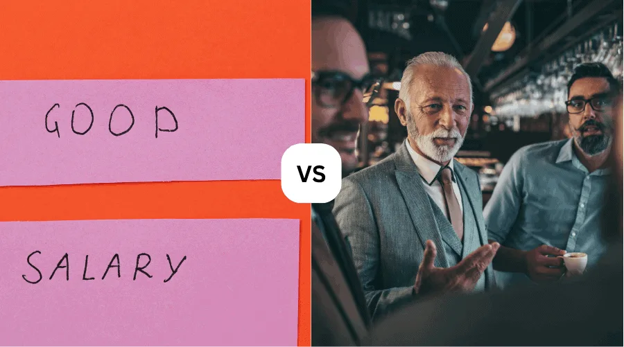 A comparison graphic showing "Good" and "Salary" notes next to professionals in a discussion, highlighting employee engagement services in Orlando, FL.