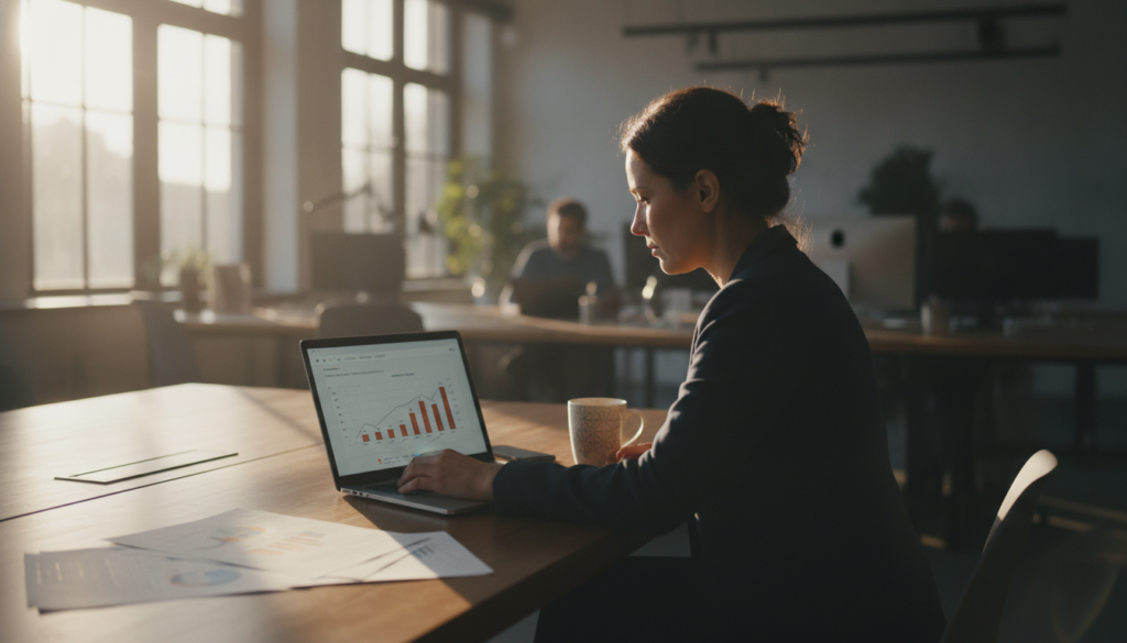 How to Get More Value From Your Culture Amp Engagement Survey 1 HR manager reviewing culture amp engagement survey dashboard results on laptop