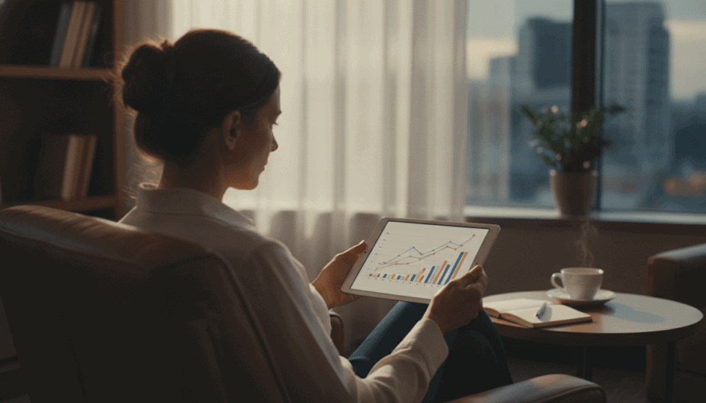 HR leader analyzing culture amp exit survey trends on a tablet in a hotel office