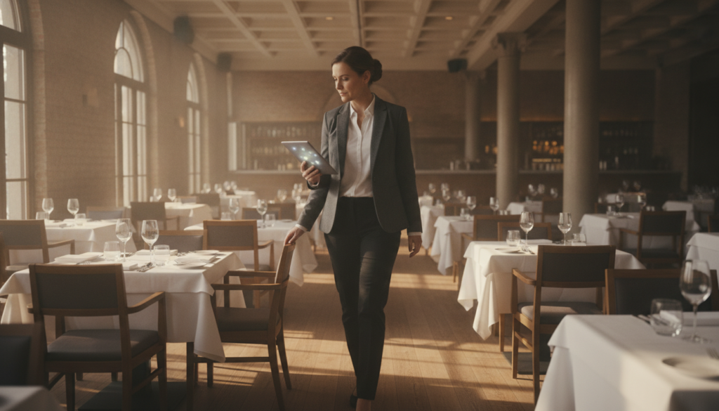 How Five Starr Engagement Drives Employee Retention in 2026 3 hospitality manager reviewing Five Starr Engagement survey results on a tablet