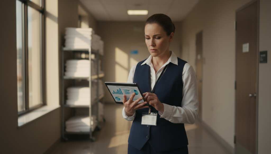 The Ultimate Guide to Retain Housekeeping Staff in 2026 1 hotel housekeeping manager reviewing retention data on tablet