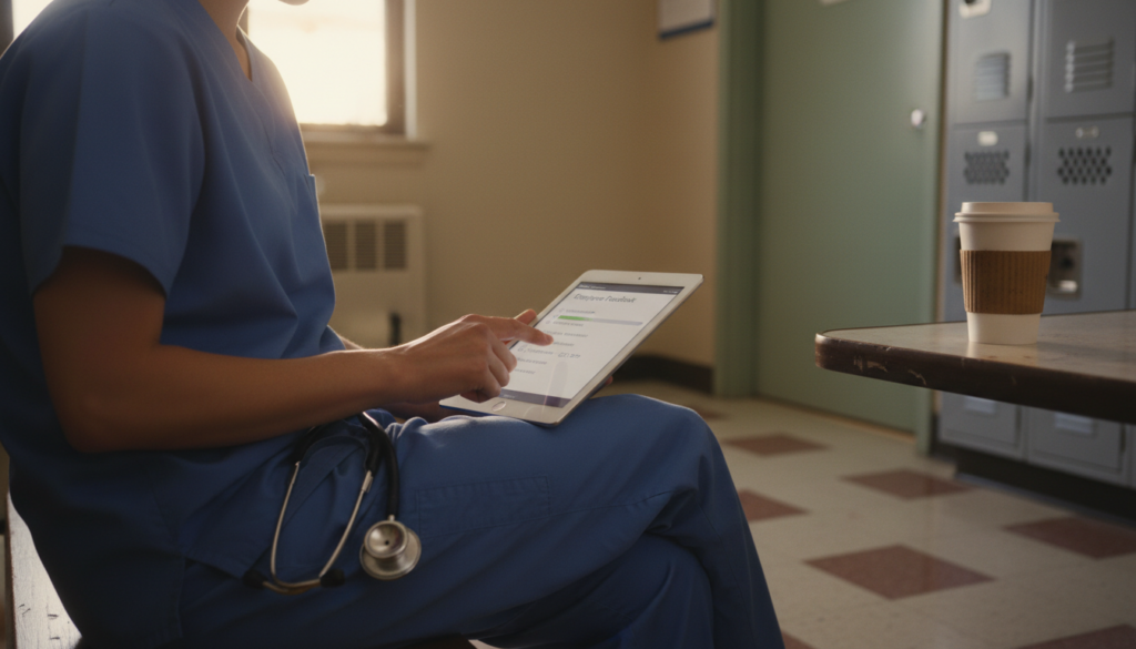 Best Employee Surveys for Healthcare Companies: A 2026 Guide to Choosing the Right Tool 1 nurse completing an employee survey on a tablet during a shift break
