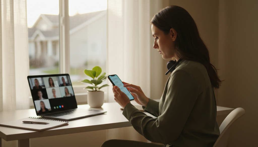 Best Employee Surveys for Healthcare Companies: A 2026 Guide to Choosing the Right Tool 2 remote telehealth coordinator answering an employee survey on a smartphone