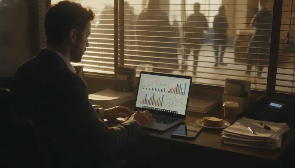 manager reviewing AI for hospitality industry dashboard with staff sentiment scores